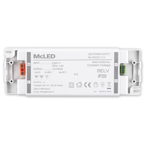 Nábytkový LED napájecí zdroj McLED 12VDC 60W 5A ML-732.072.11.0 (obrázek 3)