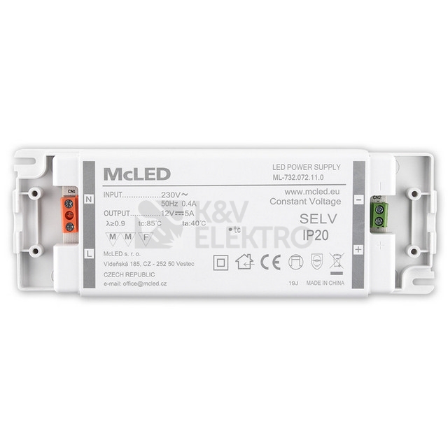 Obrázek produktu Nábytkový LED napájecí zdroj McLED 12VDC 60W 5A ML-732.072.11.0 1