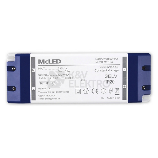 Obrázek produktu Nábytkový LED napájecí zdroj McLED 12VDC 60W 5A ML-732.072.11.0 2