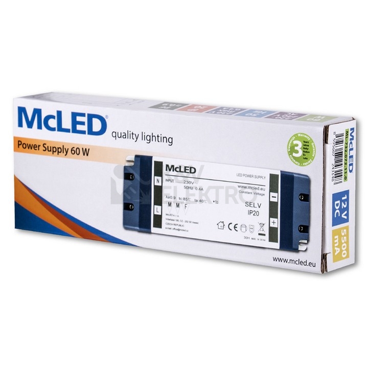 Obrázek produktu Nábytkový LED napájecí zdroj McLED 12VDC 60W 5A ML-732.072.11.0 6