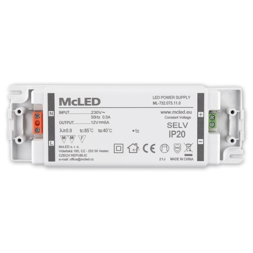 Nábytkový LED napájecí zdroj McLED 12VDC 72W 6A ML-732.073.11.0 (obrázek 4)