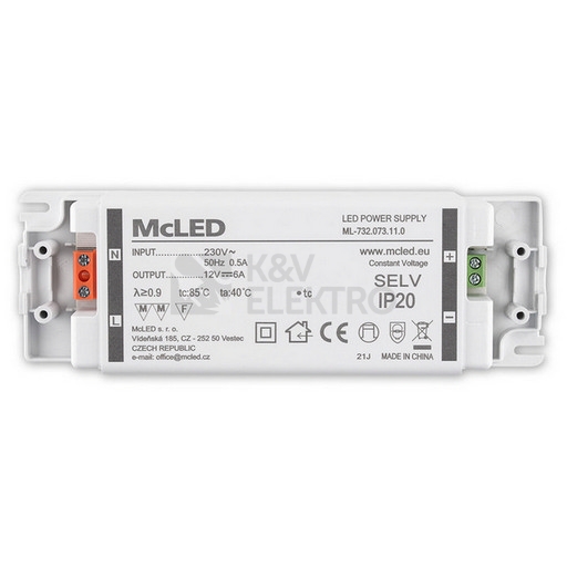 Obrázek produktu Nábytkový LED napájecí zdroj McLED 12VDC 72W 6A ML-732.073.11.0 9