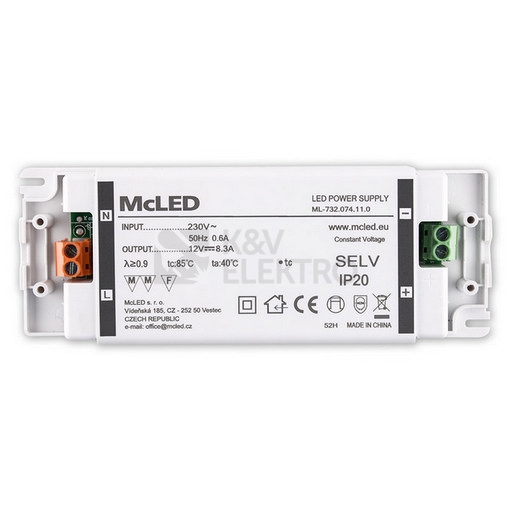 Obrázek produktu Nábytkový LED napájecí zdroj McLED 12VDC 100W 8,3A ML-732.074.11.0 1