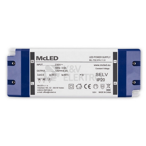 Obrázek produktu Nábytkový LED napájecí zdroj McLED 12VDC 100W 8,3A ML-732.074.11.0 2