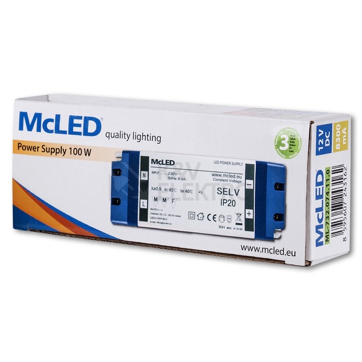 Obrázek produktu Nábytkový LED napájecí zdroj McLED 12VDC 100W 8,3A ML-732.074.11.0 6