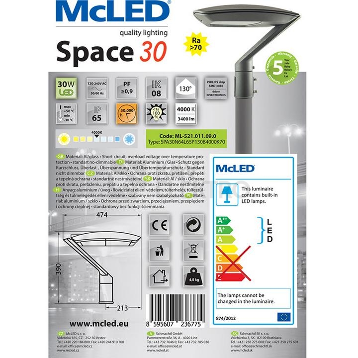 Obrázek produktu Svítidlo McLED veřejného osvětlení Space 30 30W 4000K ML-521.011.09.0 9