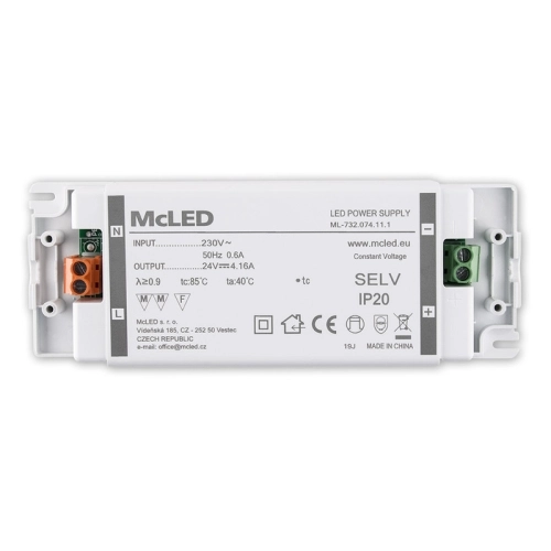 Nábytkový LED napájecí zdroj McLED 24VDC 100W 4,16A ML-732.074.11.1 (obrázek 3)