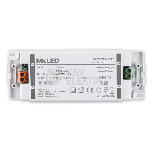 Obrázek produktu Nábytkový LED napájecí zdroj McLED 24VDC 100W 4,16A ML-732.074.11.1 1