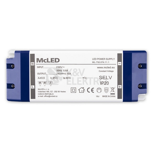 Obrázek produktu Nábytkový LED napájecí zdroj McLED 24VDC 100W 4,16A ML-732.074.11.1 2