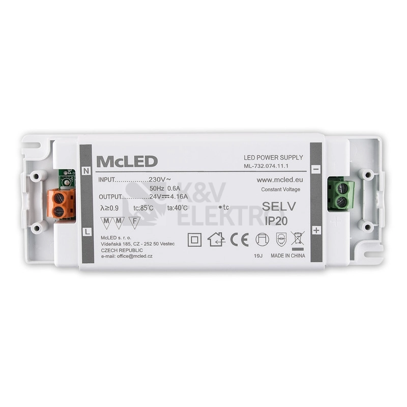 Obrázek produktu Nábytkový LED napájecí zdroj McLED 24VDC 100W 4,16A ML-732.074.11.1 2