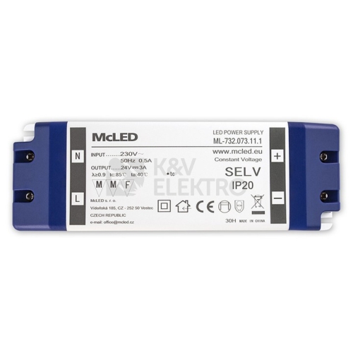 Nábytkový LED napájecí zdroj McLED 24VDC 72W 3A ML-732.073.11.1