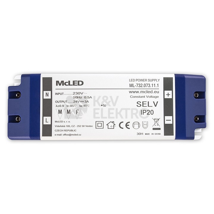 Obrázek produktu Nábytkový LED napájecí zdroj McLED 24VDC 72W 3A ML-732.073.11.1 0