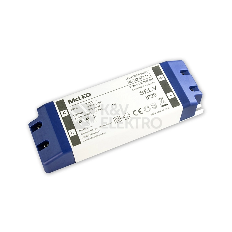 Obrázek produktu Nábytkový LED napájecí zdroj McLED 24VDC 72W 3A ML-732.073.11.1 2