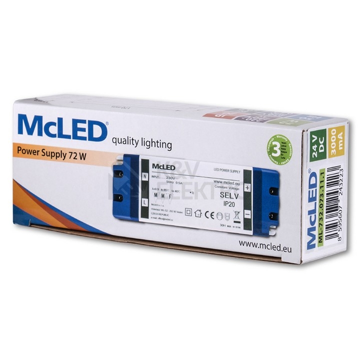 Obrázek produktu Nábytkový LED napájecí zdroj McLED 24VDC 72W 3A ML-732.073.11.1 3
