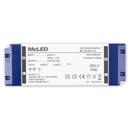 Nábytkový LED napájecí zdroj McLED 12VDC 180W 15A ML-732.076.11.0 (obrázek 6)