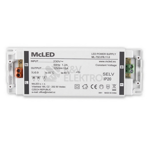 Obrázek produktu Nábytkový LED napájecí zdroj McLED 12VDC 180W 15A ML-732.076.11.0 4