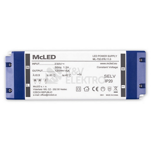 Obrázek produktu Nábytkový LED napájecí zdroj McLED 12VDC 180W 15A ML-732.076.11.0 5