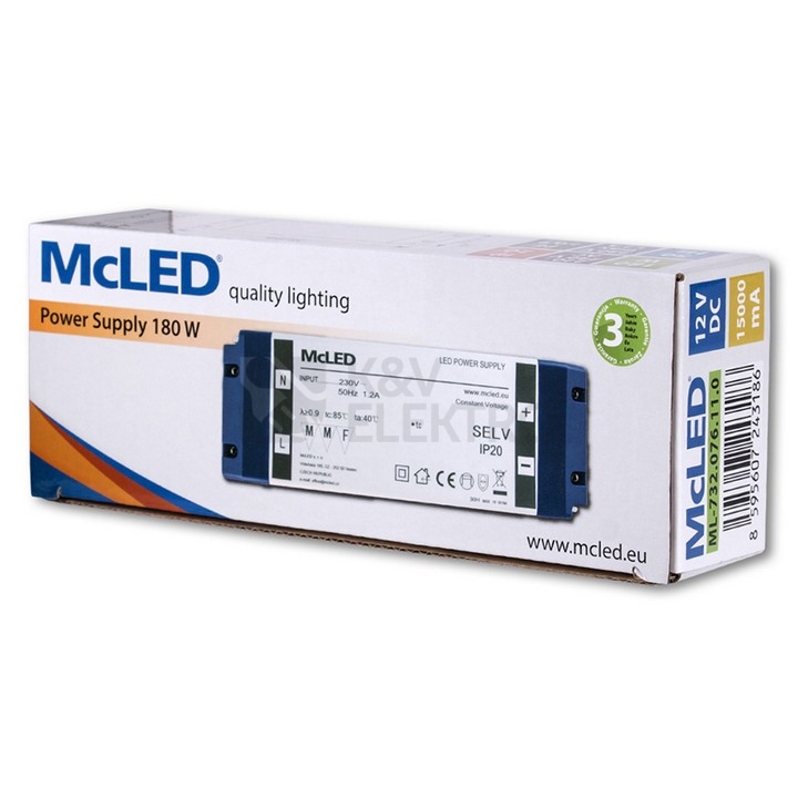 Obrázek produktu Nábytkový LED napájecí zdroj McLED 12VDC 180W 15A ML-732.076.11.0 9