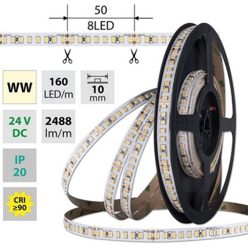 Levně LED pásek McLED 24V teplá bílá CRI90 š=10mm IP20 19,2W/m 160LED/m SMD2835 ML-126.888.60.2