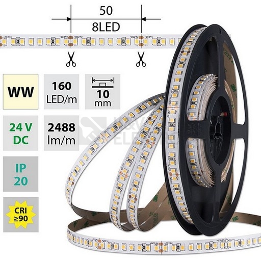 Obrázek produktu LED pásek McLED 24V teplá bílá CRI90 š=10mm IP20 19,2W/m 160LED/m SMD2835 ML-126.888.60.2 0