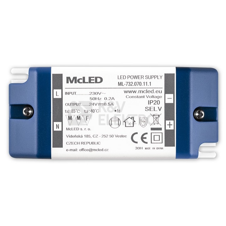 Obrázek produktu Nábytkový LED napájecí zdroj McLED 24VDC 12W 0,5A ML-732.070.11.1 0