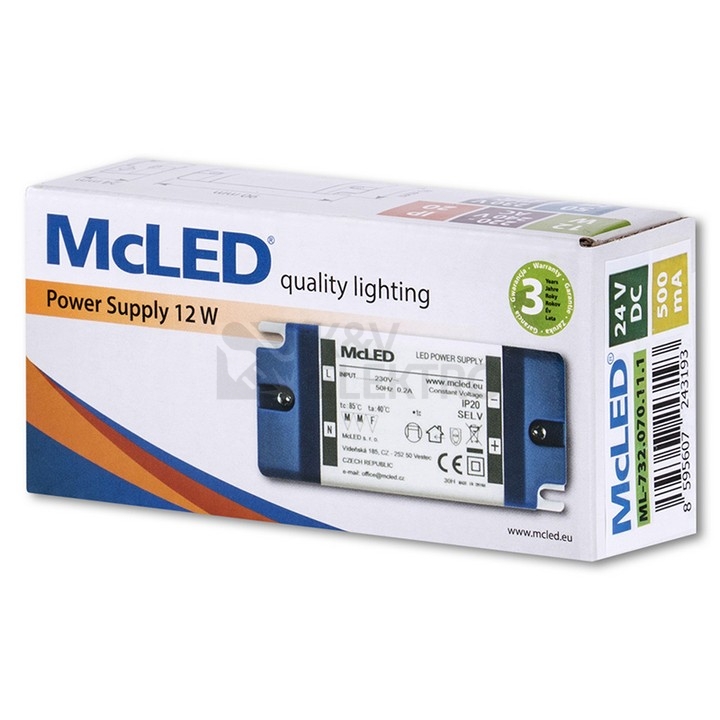 Obrázek produktu Nábytkový LED napájecí zdroj McLED 24VDC 12W 0,5A ML-732.070.11.1 3