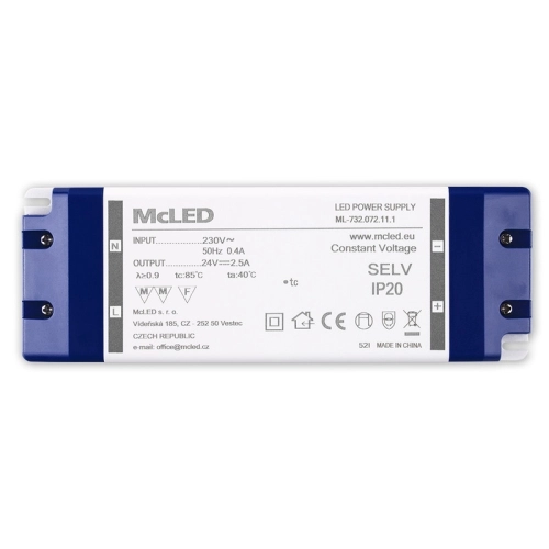 Nábytkový LED napájecí zdroj McLED 24VDC 60W 2,5A ML-732.072.11.1 (obrázek 8)