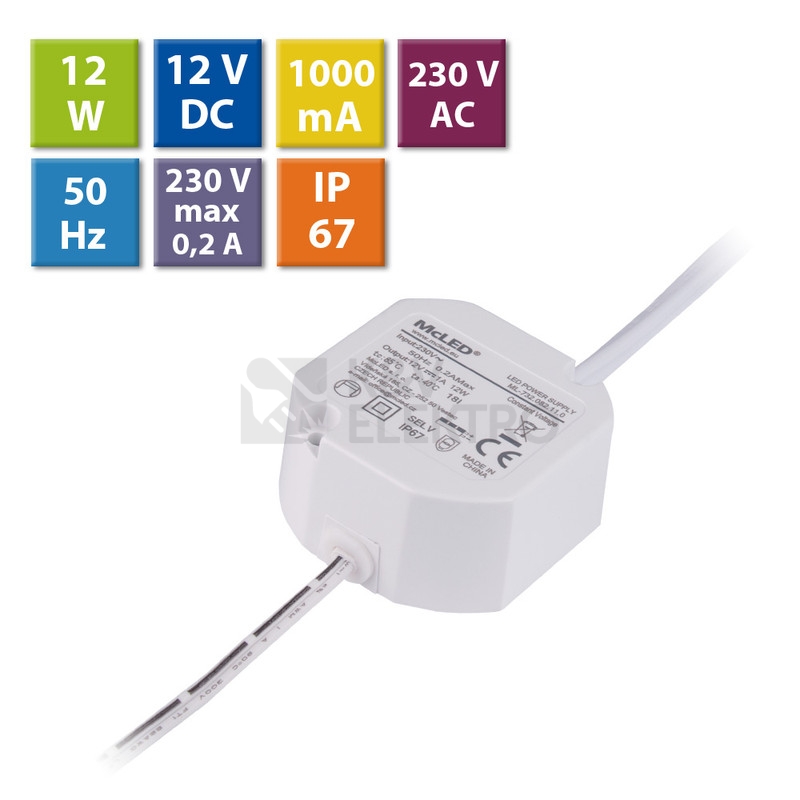 Obrázek produktu Napájecí zdroj McLED ML-732.082.11.0 12W 12VDC IP67 5