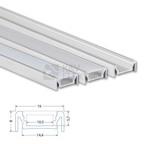 Přisazený hliníkový profil McLED PE 19x8mm s čirým difuzorem 2m ML-761.097.02.2