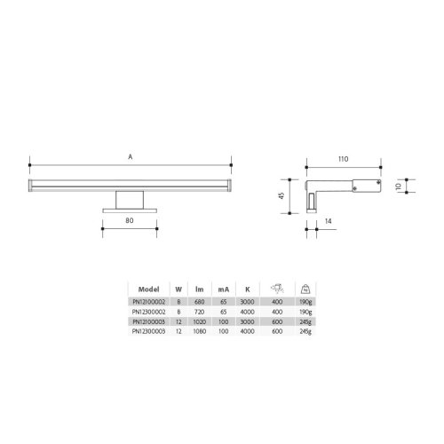 Koupelnové LED svítidlo nad zrcadlo Panlux ARVEN PN12100003 12W IP44 3000K stříbrná