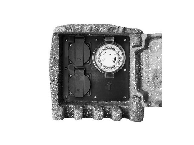 Obrázek produktu Zahradní zásuvkový sloupek/kámen Panlux STONE 2ZT šedá 2x zásuvka + časovač PN42000003 2
