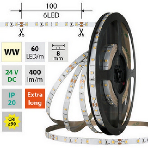 Levně LED pásek McLED 24V teplá bílá CRI90 š=8mm IP20 4,8W/m 60LED/m SMD2835 ML-126.831.60.2