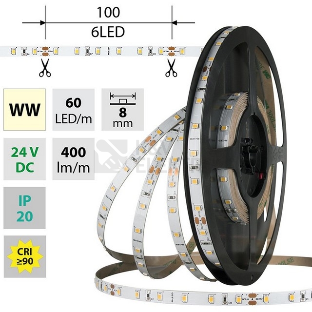 Obrázek produktu LED pásek McLED 24V teplá bílá CRI90 š=8mm IP20 4,8W/m 60LED/m SMD2835 ML-126.831.60.2 0