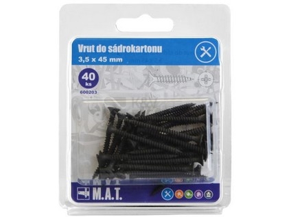 Obrázek produktu Vruty do sádrokartonu 3,5 x 45mm fosfátované jemný závit (40ks) 0