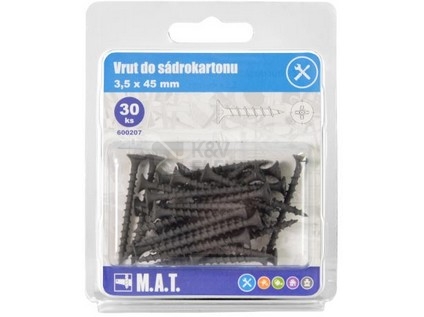 Obrázek produktu Vruty do sádrokartonu 3,5 x 45mm fosfátované hrubý závit (50ks) 0