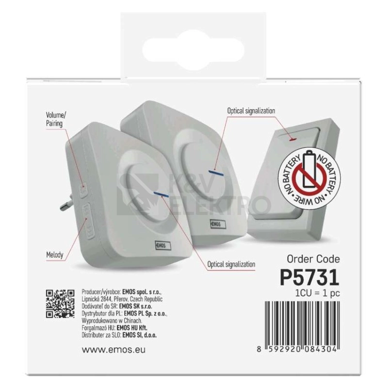 Obrázek produktu Domovní bezdrátový zvonek EMOS P5731 6