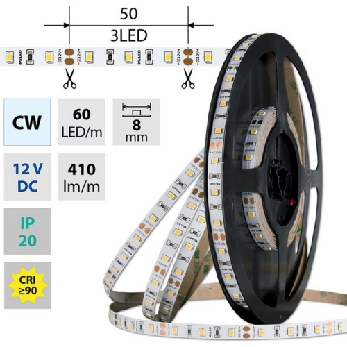 Levně LED pásek McLED 12V studená bílá CRI90 š=8mm IP20 4,8W/m 60LED/m SMD2835 ML-121.829.60.2