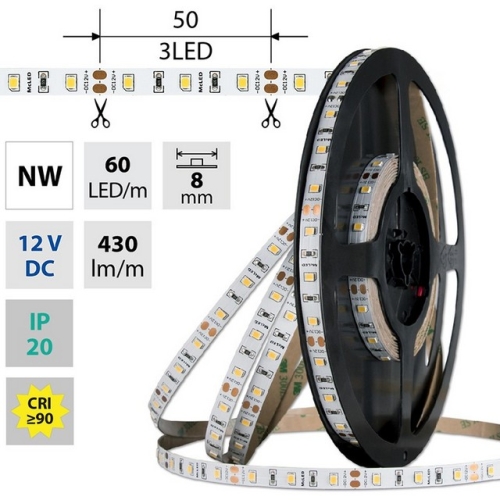 Levně LED pásek McLED 12V neutrální bílá CRI90 š=8mm IP20 4,8W/m 60LED/m SMD2835 ML-121.830.60.2