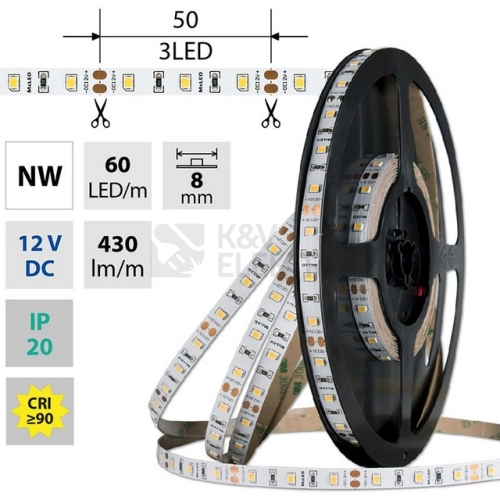 LED pásek McLED 12V neutrální bílá CRI90 š=8mm IP20 4,8W/m 60LED/m SMD2835 ML-121.830.60.2