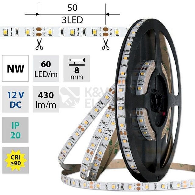 Obrázek produktu LED pásek McLED 12V neutrální bílá CRI90 š=8mm IP20 4,8W/m 60LED/m SMD2835 ML-121.830.60.2 0