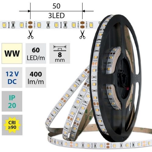 Levně LED pásek McLED 12V teplá bílá CRI90 š=8mm IP20 4,8W/m 60LED/m SMD2835 ML-121.831.60.2