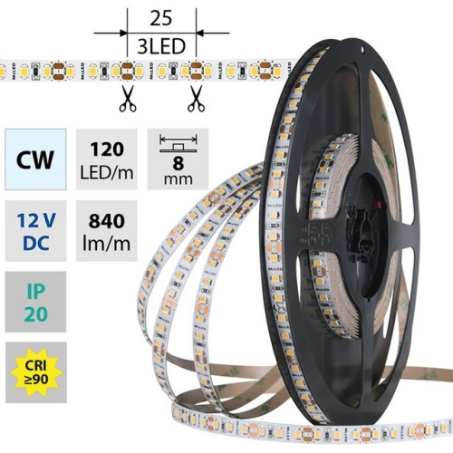 Levně LED pásek McLED 12V studená bílá CRI90 š=8mm IP20 9,6W/m 120LED/m SMD2835 ML-121.838.60.2