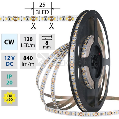 LED pásek McLED 12V studená bílá CRI90 š=8mm IP20 9,6W/m 120LED/m SMD2835 ML-121.838.60.2