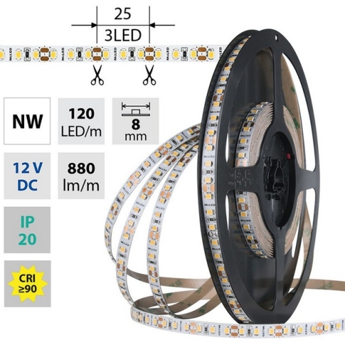 Levně LED pásek McLED 12V neutrální bílá CRI90 š=8mm IP20 9,6W/m 120LED/m SMD2835 ML-121.839.60.2