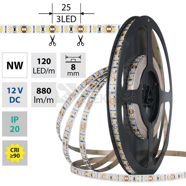 Obrázek produktu LED pásek McLED 12V neutrální bílá CRI90 š=8mm IP20 9,6W/m 120LED/m SMD2835 ML-121.839.60.2 0