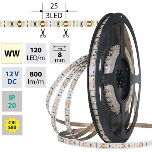 Levně LED pásek McLED 12V teplá bílá CRI90 š=8mm IP20 9,6W/m 120LED/m SMD2835 ML-121.840.60.2