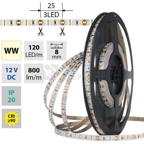 LED pásek McLED 12V teplá bílá CRI90 š=8mm IP20 9,6W/m 120LED/m SMD2835 ML-121.840.60.2