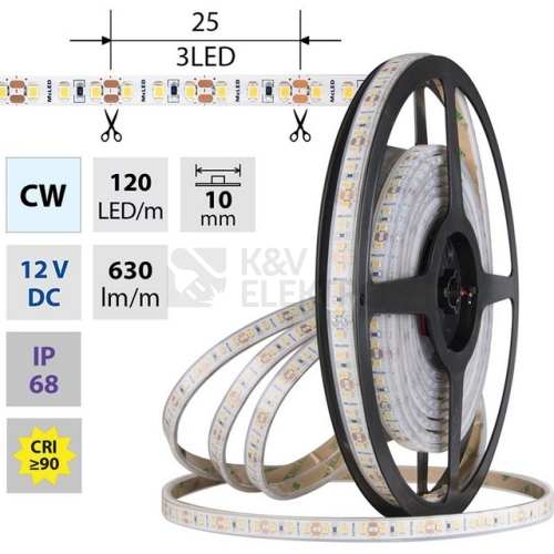 LED pásek McLED 12V studená bílá š=10mm IP68 9,6W/m 120LED/m SMD2835 ML-121.866.60.0
