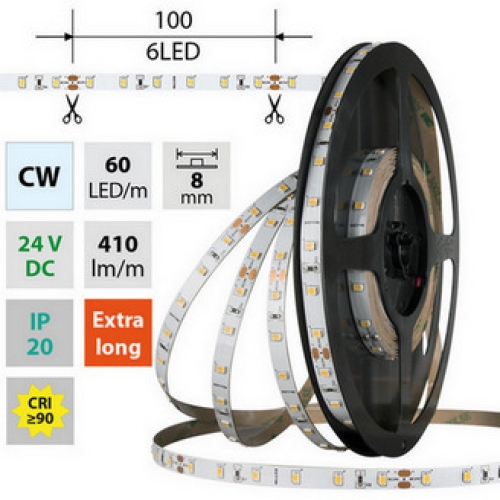 Levně LED pásek McLED 24V studená bílá CRI90 š=8mm IP20 4,8W/m 60LED/m SMD2835 ML-126.829.60.2