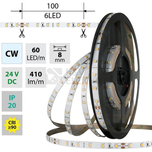LED pásek McLED 24V studená bílá CRI90 š=8mm IP20 4,8W/m 60LED/m SMD2835 ML-126.829.60.2